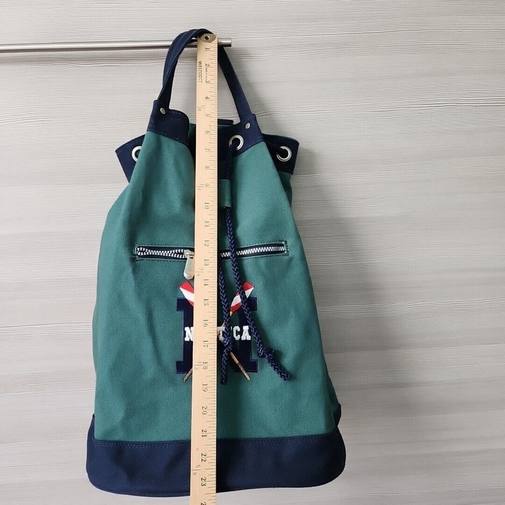Vintage NAUTICA Green Blue Heavy Canvas Draw Pull String Sailor Seaman Sling Bag - Picture 7 of 13